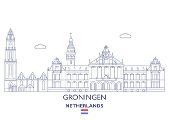 Groningen City Skyline, Netherlands - obrazy, fototapety, plakaty