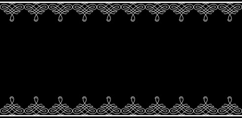 Backdrop with borders in calligraphic retro style in white color isolated on black background.