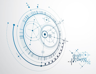 Technical plan, abstract engineering draft for use in graphic and web design. Vector drawing of industrial system created with lines and circles.