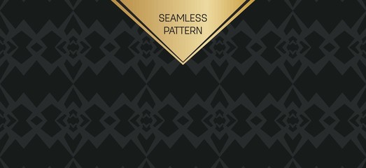 Abstract concept vector monochrome geometric pattern. Dark blue, gold minimal background. Creative illustration template. Seamless stylish texture. For wallpaper, surface, web design, textile, decor.