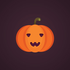 Halloween pumpkin with cute face on dark background. Vector cartoon Illustration.