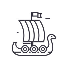 wooden viking ship vector line icon, sign, illustration on white background, editable strokes © iconsgraph