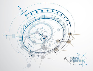 Mechanical engineering technology vector abstract background, cybernetic abstraction with innovative industrial schemes.