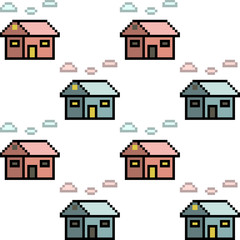 vector pixel art house set