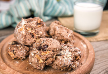 Oatmeal handmade cookies and milk