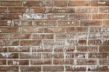 Brickwork made of brown bricks with white lime. Texture, background