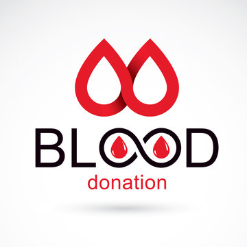 Blood donation concept vector graphic illustration isolated on white. Hematology theme emblem. The 14 June, world blood donor day.