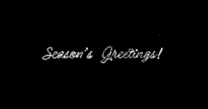 Season's greetings message in english,german,french multi language with copy or logo type space on black background.Compositable in screen or add blending holiday card overlay seamles loop 4k video