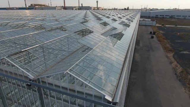 Aerial view of greenhouses with vegetables