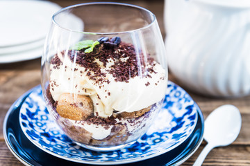 Traditional Italian dessert Tiramisu in a Glass Jar