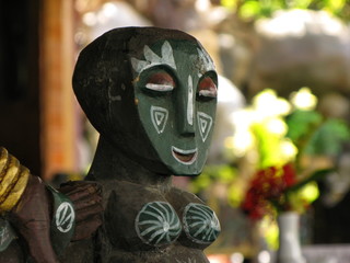 BALI - INDONESIA - JULY 2007: decor element of carved wooden furniture
