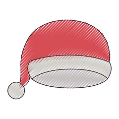 christmas cap santa claus on color crayon silhouette on white background