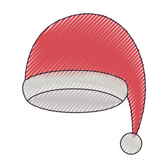 santa claus christmas cap on color crayon silhouette on white background