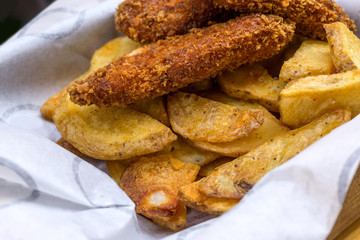 British Traditional fish and chips and  tartar sauce