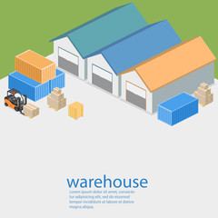 Isometric flat 3D concept vector warehouse outside.