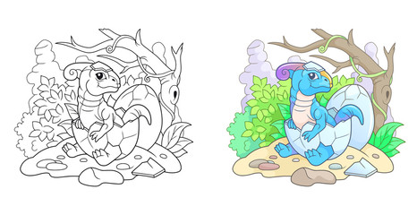 cartoon cute parasaurolophus hatched from egg
