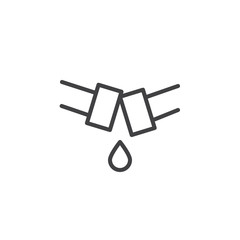 Broken pipes and water drop line icon, outline vector sign, linear style pictogram isolated on white. Symbol, logo illustration. Editable stroke