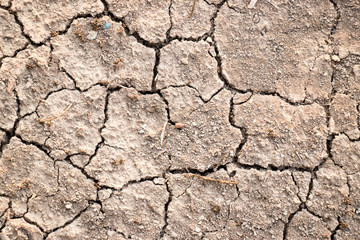Cracked dry brown soil textured background, global warming effect