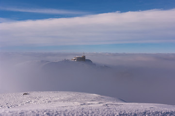 Winter landscape in the Tatra Mountains. View to the peak of Kasprowy Wierch.