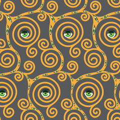 Vector eyes design seamless memphis pattern.Fashionable modern stylish texture. Repeating geometric figures with anime eyes on a gray background.Happy Halloween background,card,wallpaper.