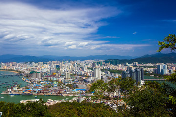 Fototapeta na wymiar Panorama of the city from the park Luhuitou. Sanya, Hainan, China.