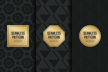 Abstract concept vector monochrome geometric pattern. Dark blue, gold minimal background. Creative illustration template. Seamless stylish texture. For wallpaper, surface, web design, textile, decor.