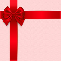 Vector Greeting Card Design with red Bow and ribbon. Holiday background, invitation template.