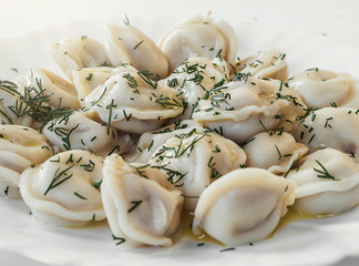 Traditional Russian food, dumplings with meat