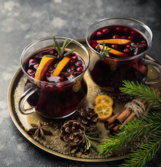mulled wine in glass cups for Christmas
