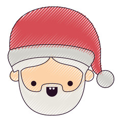 santa claus man kawaii face happiness with open mouth expression on color crayon silhouette on white background