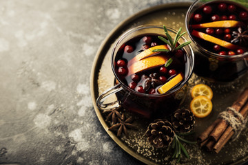 mulled wine in glass cups for Christmas
