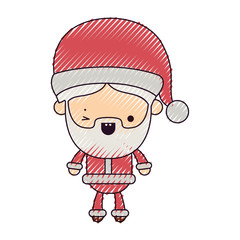 santa claus cartoon full body wink eye expression on color crayon silhouette on white background
