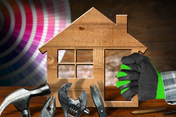 Home Improvement Concept - Work Tools and House