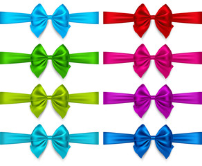 Colorful bows set, isolated on transparent background, vector