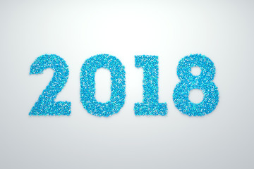 New Year 2018 Digits Formed with Thousands of Spheres with Shadows and Reflections