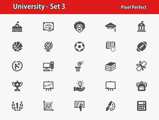 University Icons. Professional, pixel perfect icons optimized for both large and small resolutions. EPS 8 format.