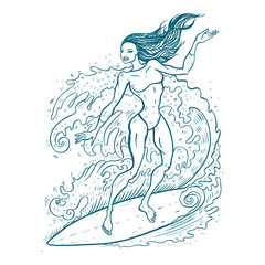 Beautiful woman on surf board.