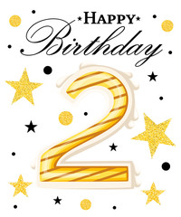 Second Year Anniversary Celebration Design 2 year anniversary background with red ribbon and confetti on white. Poster or brochure template. Vector illustration. Web site page and mobile app