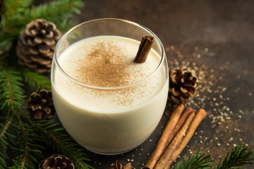 Eggnog. Traditional Christmas spicy cocktal