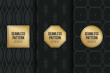 Abstract concept vector monochrome geometric pattern. Dark blue, gold minimal background. Creative illustration template. Seamless stylish texture. For wallpaper, surface, web design, textile, decor.