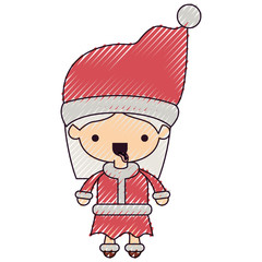 santa claus woman cartoon full body face tongue out expression on color crayon silhouette on white background