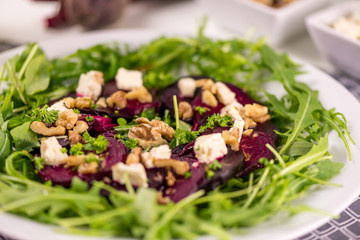 red beetroot carpaccio with rucola salad