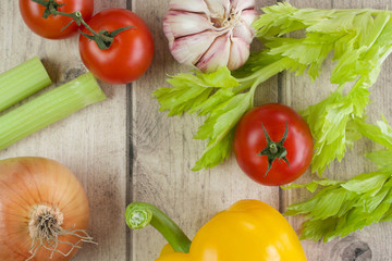 Vegetables on the wooden background