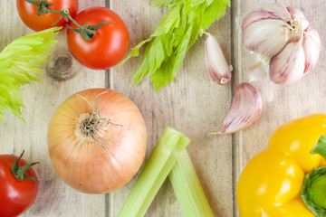 Vegetables on the wooden background