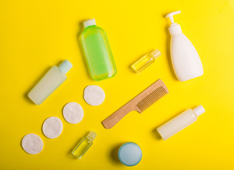 Cosmetics on a yellow background