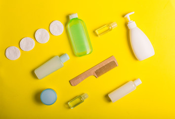 Cosmetics on a yellow background