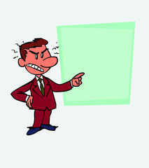 Angry white businessman is showing, as in a presentation, the data you want.