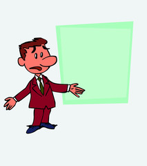 White businessman disoriented and worried. Is showing, as in a presentation, the data you want.