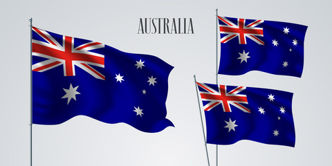 Australia waving flag set of vector illustration