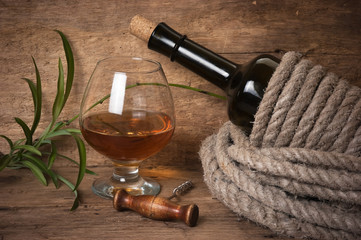 glass of wine and a bottle